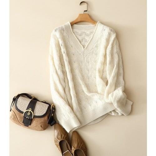 2020 new styles 100% cashmere oversized v neck sweater women fashion france wave designs stylish ladies winter pullovers knitted