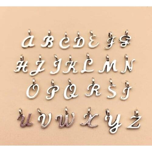 2021 New 26 English Alphabet Small Alloy Pendants Tibetan Silver Accessories Bracelet Pendant Diy Jewelry Accessories