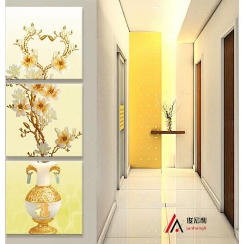 3 Stereoscopic gold vase and flower corridor canvas print oil paintinag print for living room modular picture on the wall Decor