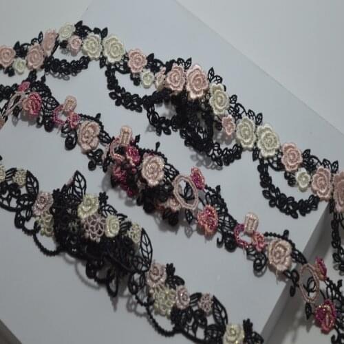 5Yds/Lot 3-4cm Width Color(black yellow pink mixed)Wavy Floral Venise Trim with Design for Wedding Bridal and Garment Decoration