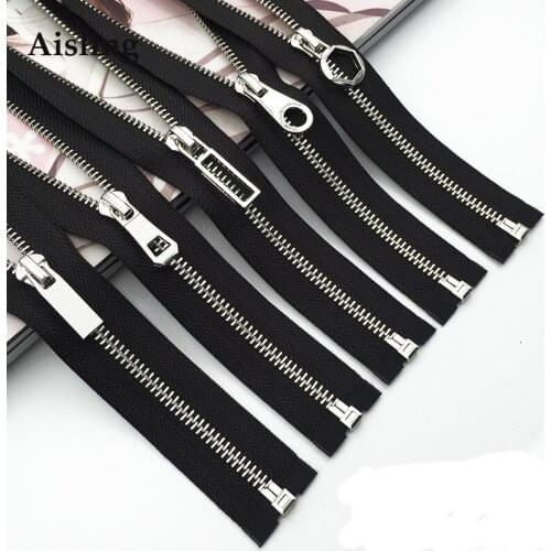 Aisling Black Multi-Size Zippers Open End Metal Silver Teeth Sewing Zippers Accessories For Short Skirt High Grade Coat Bag D560