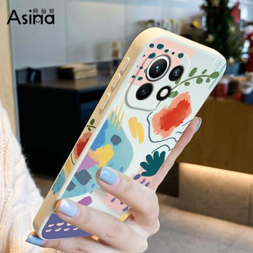 ASINA Cartoon Case For Xiaomi Mi11 10 Poco F2 F3 X2 Straight Edge Liquid Silicone Cases For Redmi Note 9 8 7 Pro Cover Capa Cute