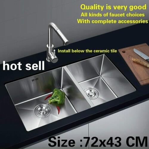 Free shipping Standard individuality kitchen manual sink double groove durable 304 food grade stainless steel hot sell 72x43 CM