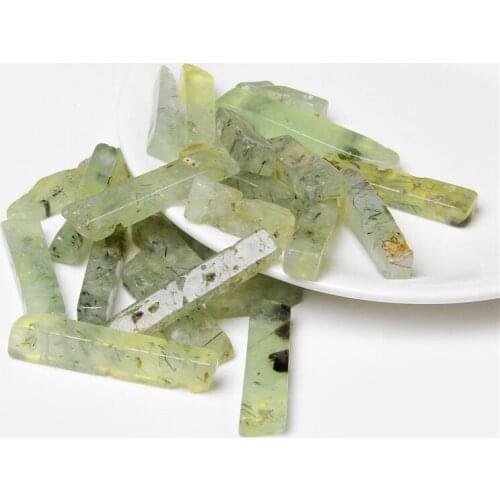 5pcs Natural Green Prehnite Stone Beads Top Drilled Stick Point Beads Rectangle Slab Stick Loose Beads for DIY Jewelry Making