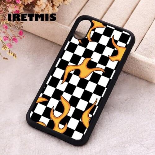 Iretmis 5 5S SE 2020 Phone Cover Case for iPhone 6 6S 7 8 Plus X Xs XR 11 12 Mini Pro Max Silicone TPU Checkered flame