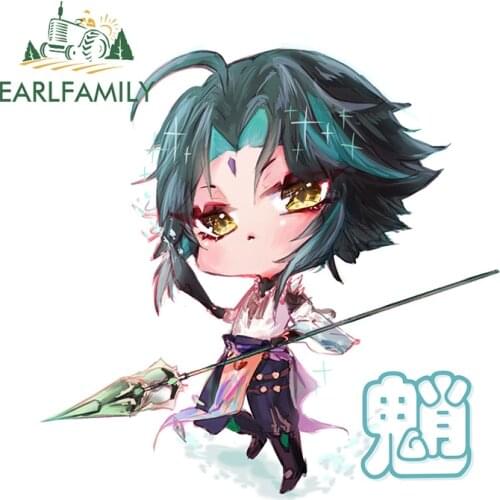 EARLFAMILY 13cm x 12.9cm For Genshin Impact Chibi Car Stickers Trunk Creative Decal Fashion Waterproof Vinyl Car Wrap Decor