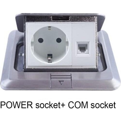 16A Europe Standard Floor Socket Universal +Internet Cable Com socket Slow Pop-Up Power Outlet Aluminum Alloy Box 120*120 mm