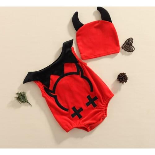 FOCUSNORM Halloween 2pcs Newborn Baby Girls Boys Jumpsuits Hats 0-24M Sleeveless Cartoon Printed Rompers