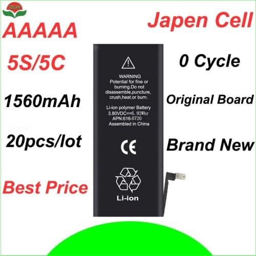 ISUN 20pcs/lot original quality 0 cycle mobile battery for iPhone battery 5S 5C 1560mAh 3.7V battery replacement