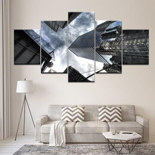 Canvas Painting High-rise buildings gray sky 5 Pieces Wall Art Painting Modular Wallpapers Poster Print living room Home Decor