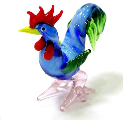 Colorful Murano Glass Rooster Craft Figurines Miniature Cute Handmade Cock Chicken Animals Ornaments Home Decor New Year Gifts