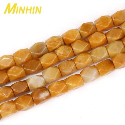 MINHIN 10*14mm Square Irregular Yellow Stone Round Loose Beads for Making DIY Handmade Necklaces Bracelet Accessories