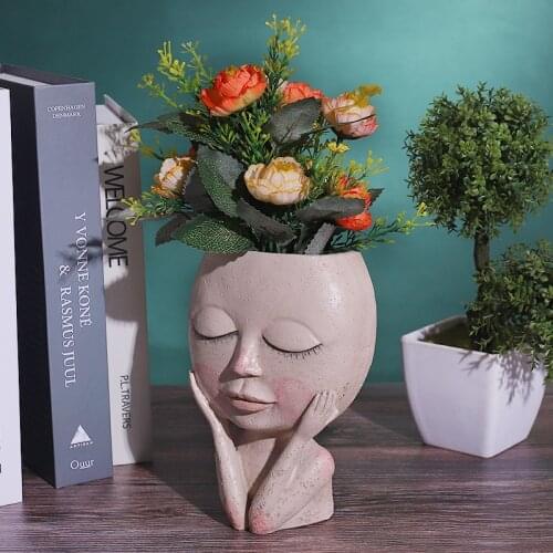 Girls Face Head Flower Planter Succulent Plant Flower Container Pot Flowerpot Figure Garden Decor Nordic Tabletop Ornament