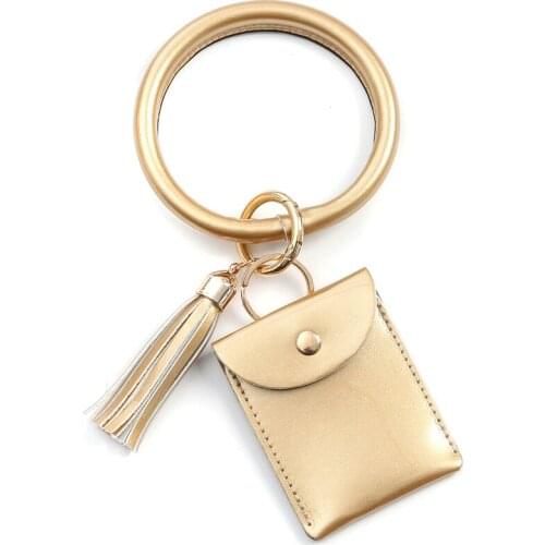 Mini Bracelet Keychain Card Holder Lightweight Wristlet Clutch Bag with Circle Keyring & Tassel for Women Girls