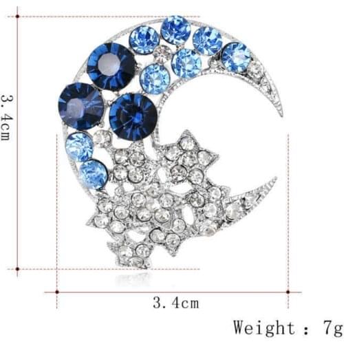 Fashion Moon Star Shape Blue Purple Rhinestone Glass Craft Brooch Clasp Pin Originality Simplicity Delicate Brooch