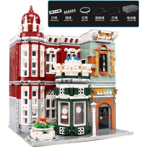 Mould King MOC 16005 3050Pcs Street View Building 10185 Green Grocer Led Light Model Building Blocks Kids Christmas Toys 15008