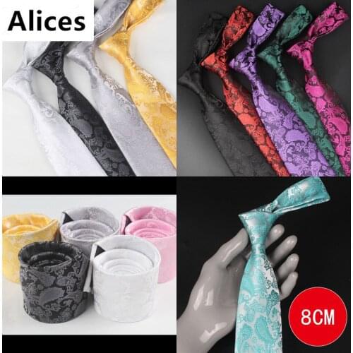 Paisley Cashew 8cm Mens Woven Silk Business Fashion Necktie Wedding Ties Black Wine Green Rose Purple Lake Blue Flower Tie