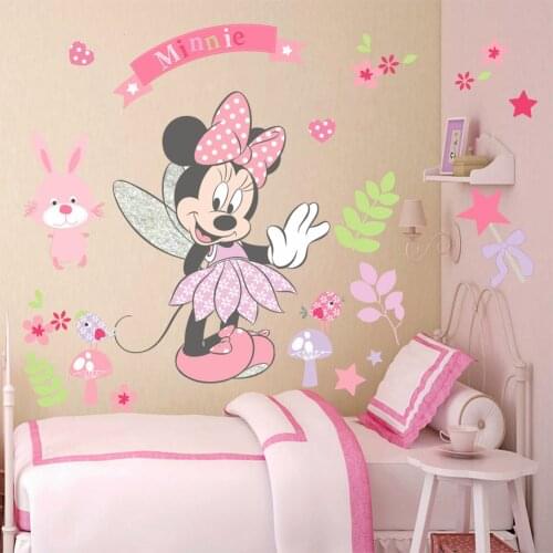 Disney Minnie Mouse Wall Stickers For Kids Baby Girls Rooms Nursery Home Decor Cartoon Wall Decals Diy Mural Art Kids Gifts