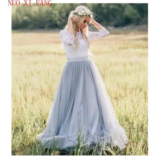NUOXIFANG 2020 Cheap Fairy Boho Wedding Dress Lace Long Sleeves Tulle Simple Princess Bride Dress Custom Made Wedding Gown