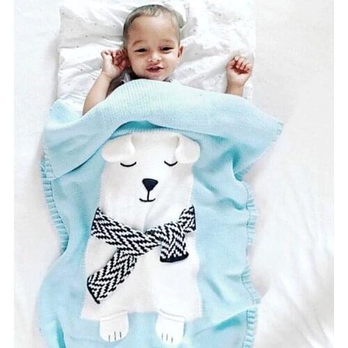 Mylb Baby Blanket White bear Animals Pattern Blanket Soft Warm Wool Swaddle Kids Bath Towel Play Mat Infant stroller blankets