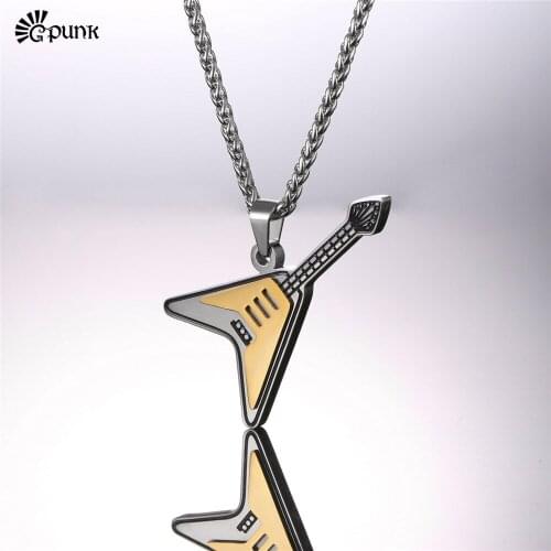 OEM Triangle guitar necklaces & pendants with stainless steel chain punk rock jewelry men gift engrave name available P2533G