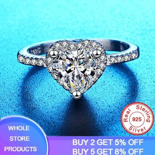 Original Silver Heart Ring For Women Female Cute Finger Rings Romantic Birthday Gift For Girlfriend Fashion Zircon Stone Jewelry