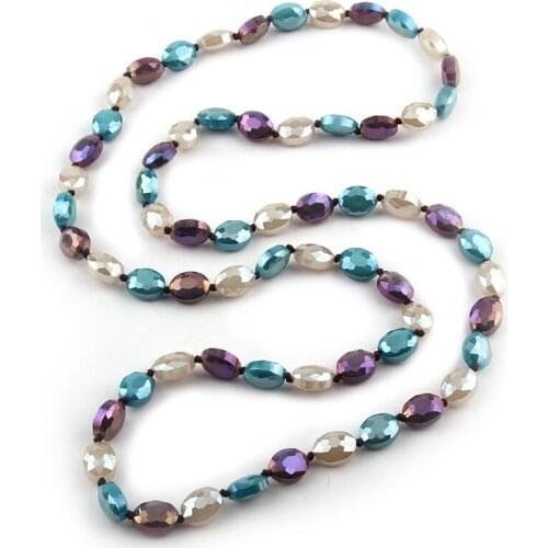 Free Shipping Fashion Facet Oval 3 color Mix Crystal Knot Beads Halsband Necklace Handmade Women Spring Summer Jewelry