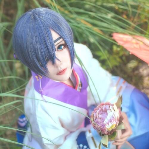 Top quality New Black Butler Ciel Phantomhive Cosplay Wigs Halloween,Party,Stage,Play Gray Blue Mix Short Synthetic Hair