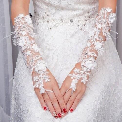 White long flowers sexy wedding bridal lady girl women fingerless gloves free shipping