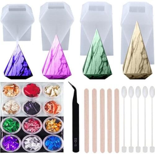 DIY Crystal Epoxy Mold, 27 Pieces Set Square Stereo Conical Crystal Ornaments Homemade Candle Silicone Mold