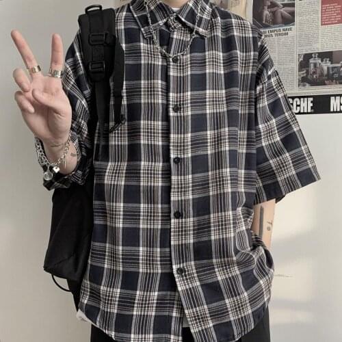 Casual Plaid Harajuku Mens Shirt For Men Vintage Clothes Man Blouses jacket Shirt Oversize