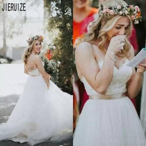 JIERUIZE Sexy Sweetheart Boho Wedding Dresses Backless Champagne Sashes Appliques Bride Dresses Robe De Mariee Bridal Gowns