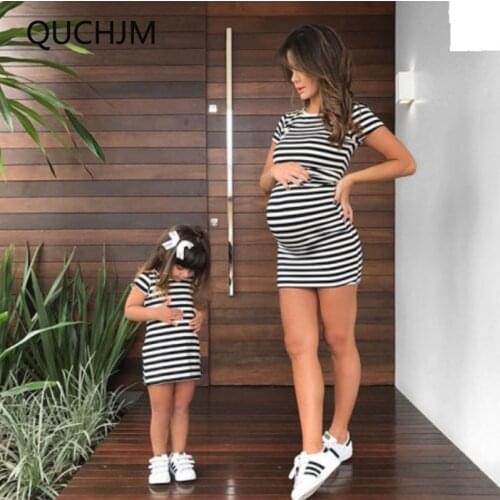 Family Matching Clothes Mommy and Me Mother Daughter girl Dresses Clothes Family Look Mum Girls Striped Paternity Dress