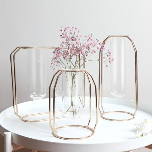 Modern Glass Vase Home Decor Golden Mental Tube Vase Hydroponic Plant Tabletop Ornament Home Garden Decoration горшки для цветов