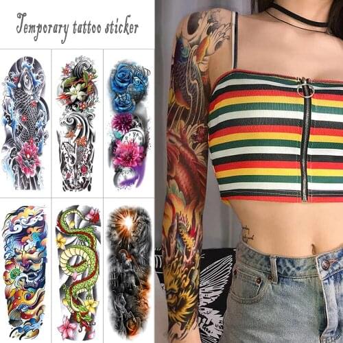 Full arm temporary tattoo sticker Angel flower Color waterproof tattoo fish Long Large sleeve tattoo for women