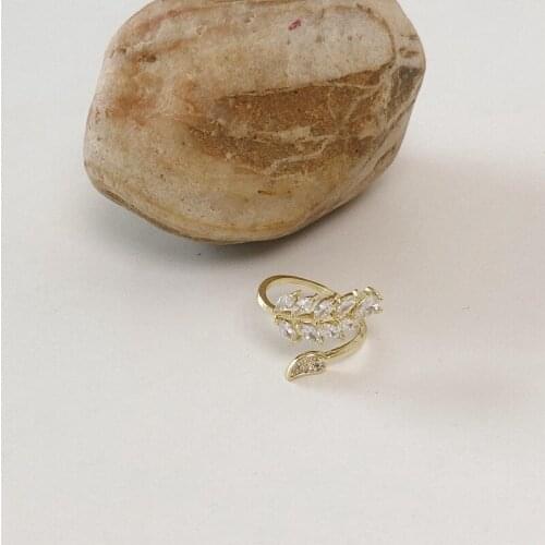 TIMEONLY Elegant Leaves CZ Zirconia Open Ring for Women Girls French Forefinger Ring Unique Design Charms Accessories Wedding