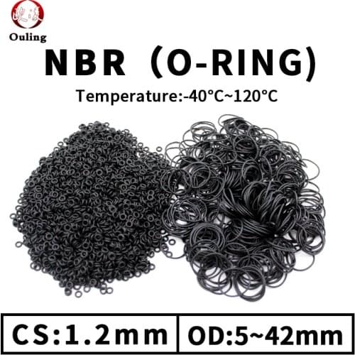 NBR O Ring Seal Gasket Thickness CS1.2mm OD5-42 Oil and Wear Resistant Automobile Petrol Nitrile Rubber O-Ring Waterproof Black