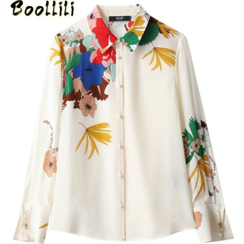Boollili Womens Shirt 100% Real Silk Vintage Blouse Women Clothes 2020 Ladies Tops Long Sleeve Shirts Women Blouses Ropa Mujer