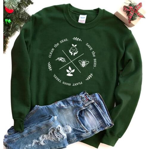 Clean The Seas Save The Bees Plant More Trees Cute Bee Print Women Sweatshirts Kawaii Clothes Vegan Good Human Tops Dropshipping