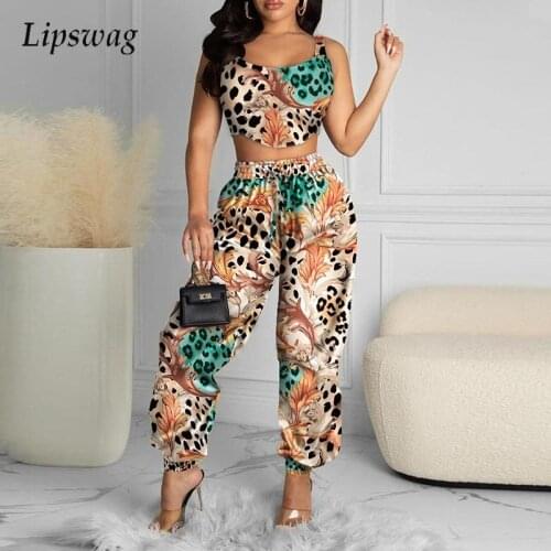 Casual Sleeveless Crop Tops + High Waist Sweatpants Suits Summer Fashion Printed Outfits 2021 Fashion Sports Women Two Piece Set