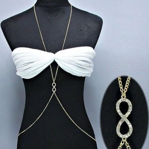 Woman Sexy Bikini Necklaces Infinity Neck Chain Crystal Gold Bodychain Women Summer Jewelry Party Gift Collier Femme