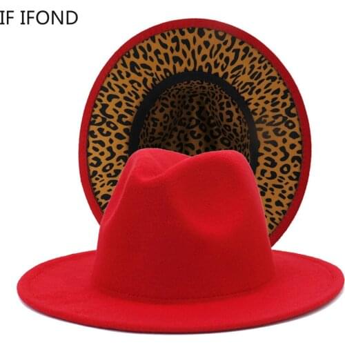 Winter Fedora Hats Two Different Color Patchwork Felt Jazz Hat Wide Brim Formal Dress Caps sombreros de mujer
