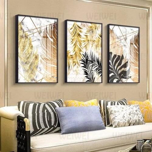 Gold Tropical Leaf Poster Home Decor Nordic Canvas Painting Wall Art Print Plant Marbling Luxury Decor for Living Room Painting