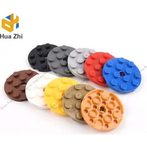 Building Blocks Parts 60474 10PCS Plate Round 4 x 4 with Pin Hole LEGOING MOCS Education