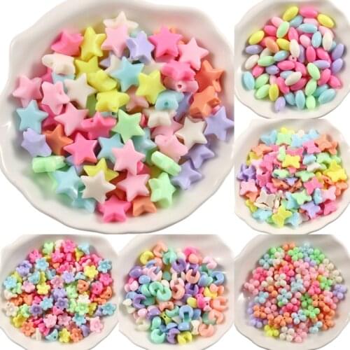100pcs Candy Color Acrylic Beads Heart Star Flower Loose Beads for Needlework Jewelry Making Handmade Diy Bracelet Accessories