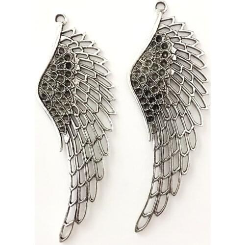 2PCS/Lot 108mm*38mm Pendant Antique Silver Color Pierced Wing Charm Handcraft For DIY Jewelry Making