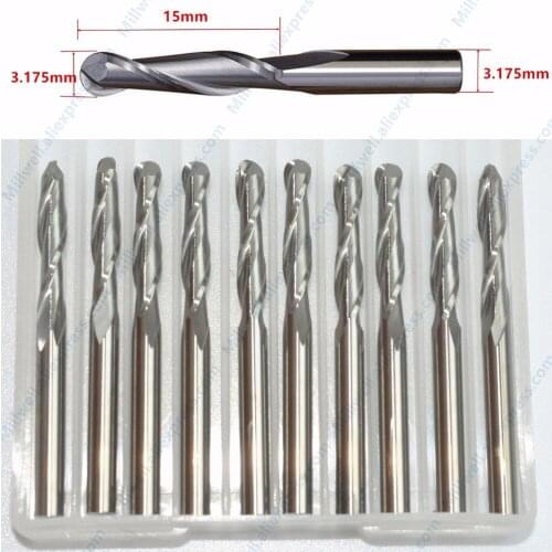 3.175mm*15mm-10pcs,free shipping cnc solid carbide end mill,woodworking router bit,wood tool,2 flute ball nose spherical cutter