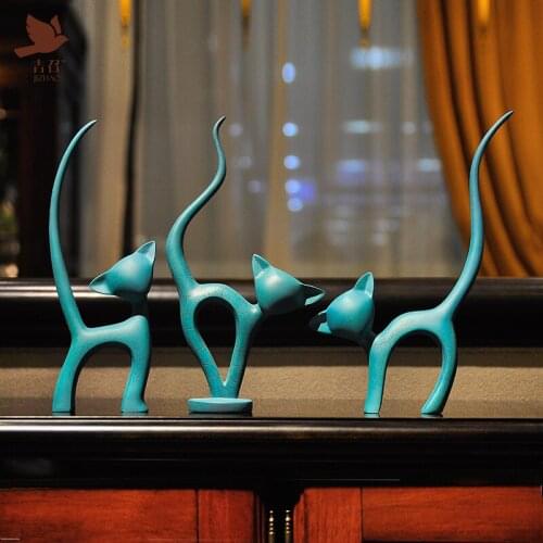 3Pcs/Set Modern Style Blue Cat Home Decoration Accessories Creative Figurines & Miniatures Abstract Fairy Garden Resin Crafts