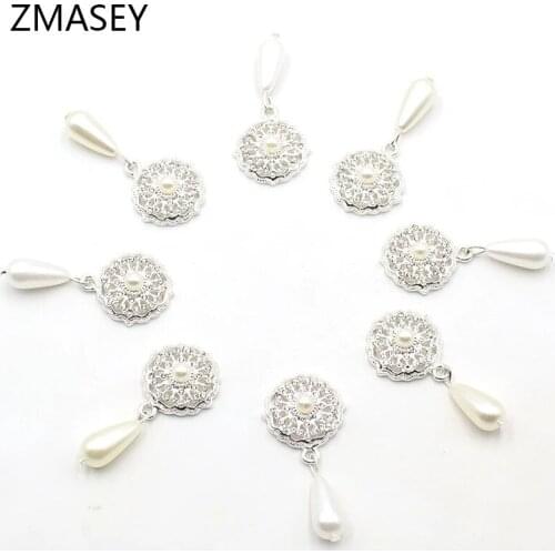 42*20MM10Pcs New Alloy Rhinestone Flat Brooch Pearl Pendant Jewelry Accessories Wedding Invitation Holiday Creative Decoration
