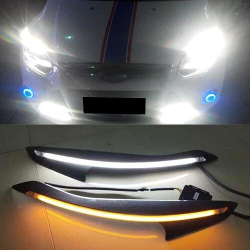 2PCS Car Headlight Eyebrow Decoration Turn Signal DRL LED Daytime Running Light For Ford Focus 3 MK3 2012 2013 2014 2015